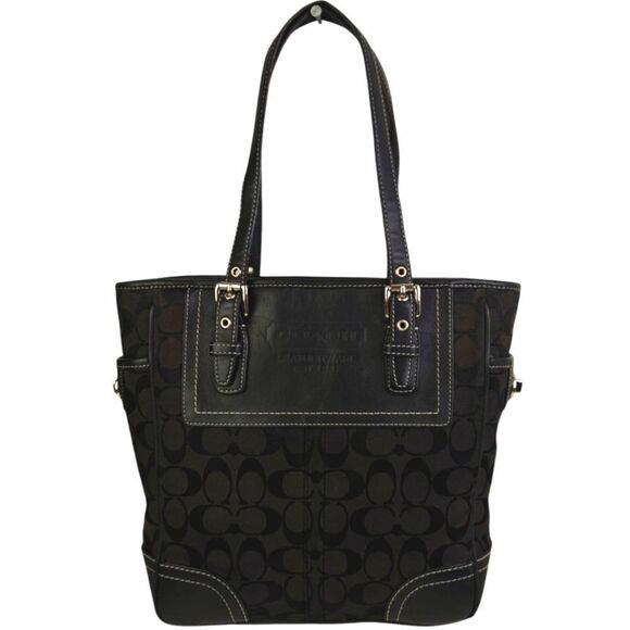 Coach Legacy Black Leather Trim CC Signature Canvas Handbag Tote Purse - Picture 1 of 14